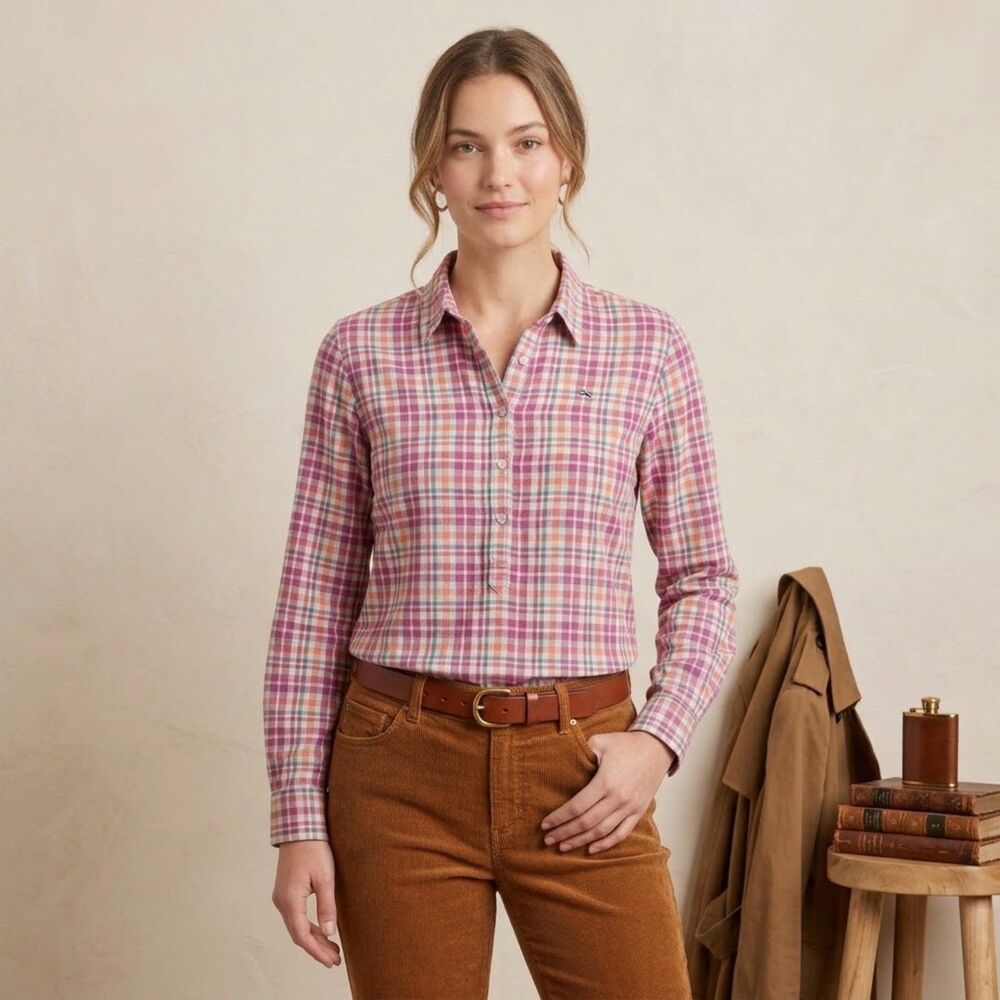 Vineyard Vines Palmetto Plaid Popover Shirt Womens 14 Preppy Roll Tab Sleeve NEW